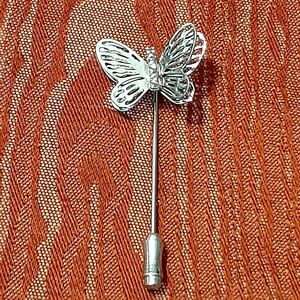 BUTTERFLY Double Wing Brooch Stick Pin Silver